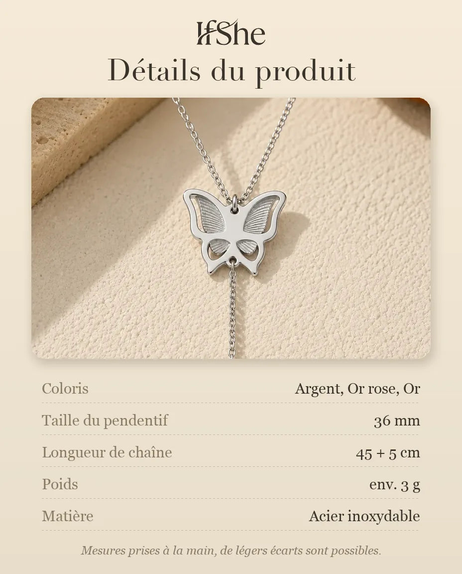 Collier papillon photo projection personnalisé - dimensions et matière