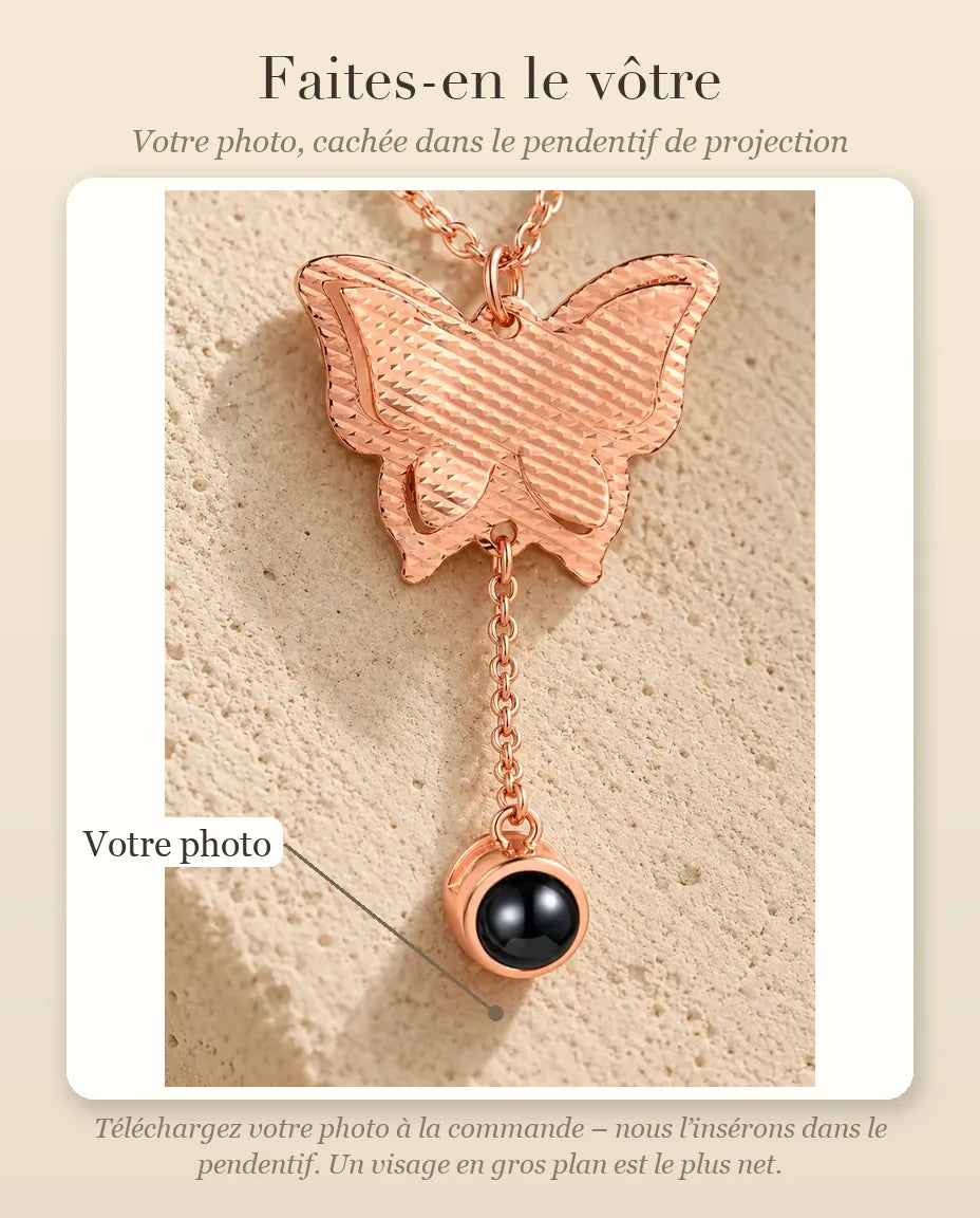 Collier papillon photo projection personnalisé - guide de personnalisation : photo