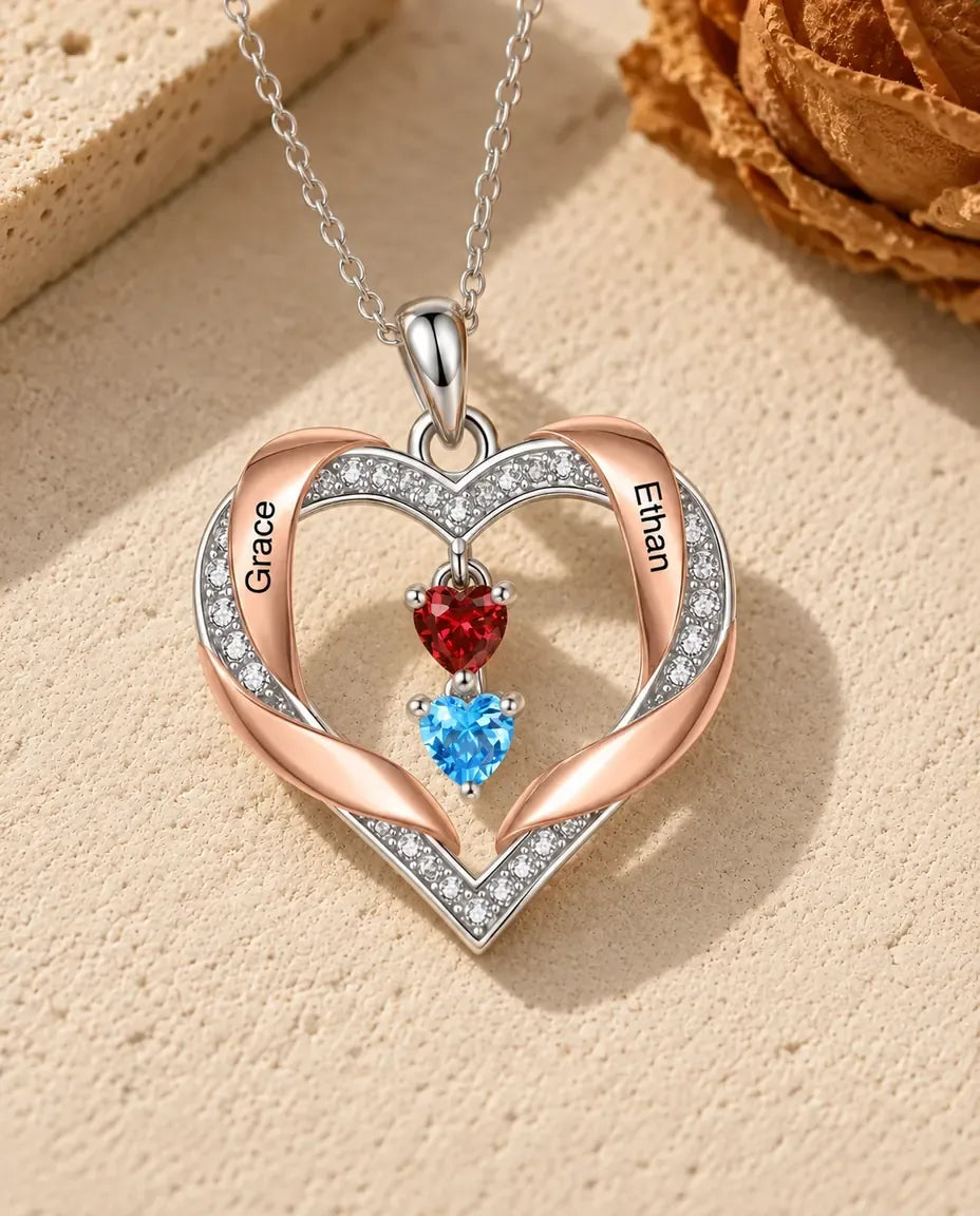 Collier Personnalisé - version à 2 prénoms et pierres de naissance