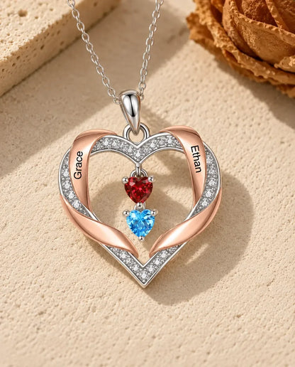 Collier Personnalisé - version à 2 prénoms et pierres de naissance