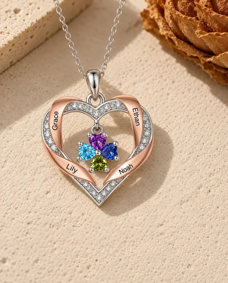 Collier Personnalisé - version à 4 prénoms et pierres de naissance