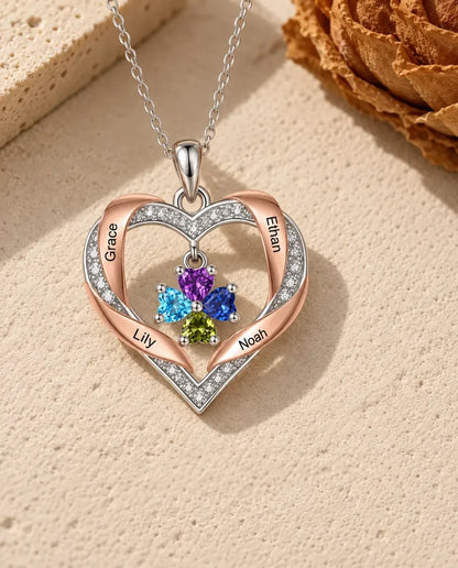 Collier Personnalisé - version à 4 prénoms et pierres de naissance