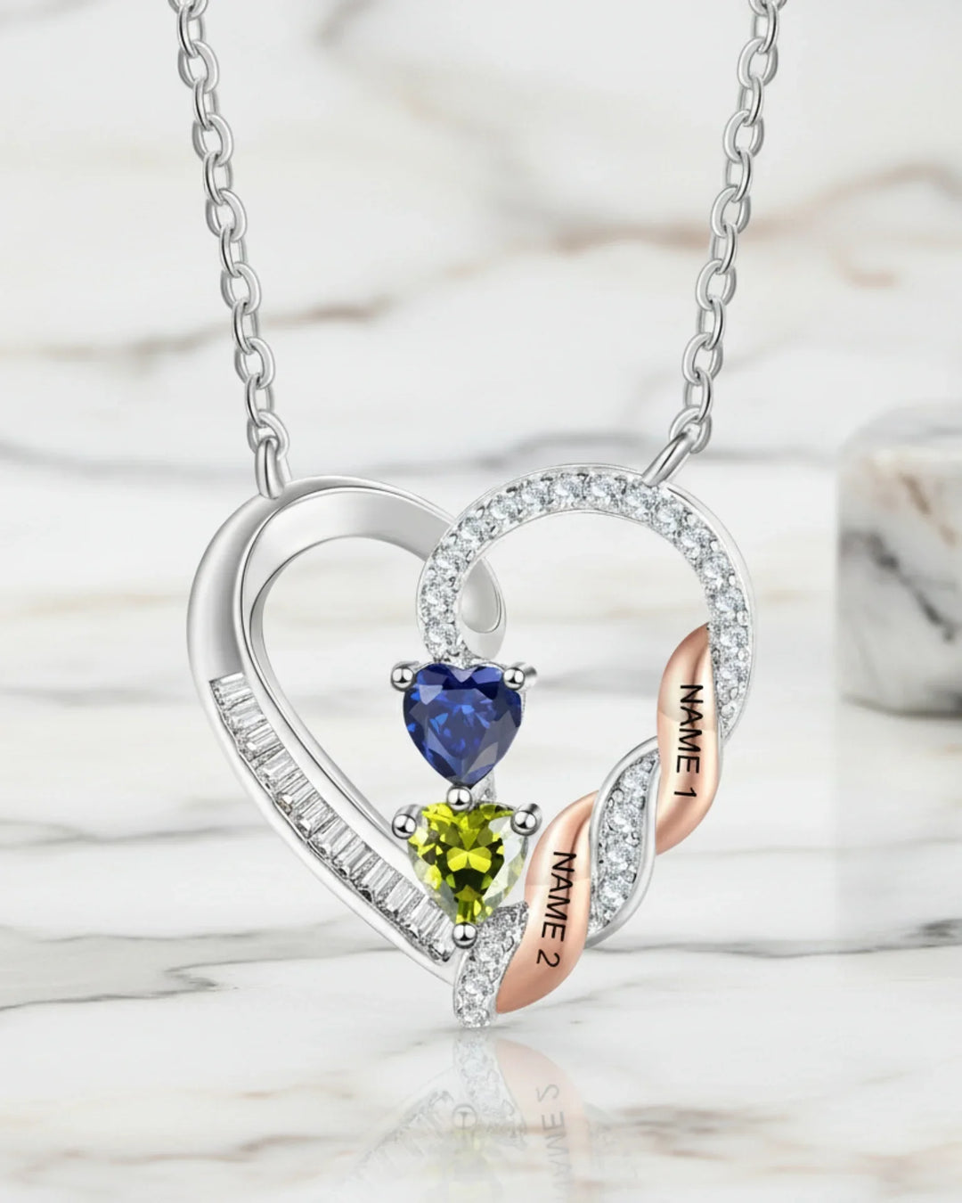 Collier Personnalisé – Cœurs entrelacés gravés de 2 à 4 prénoms avec pierres de naissance, cadeau pour maman