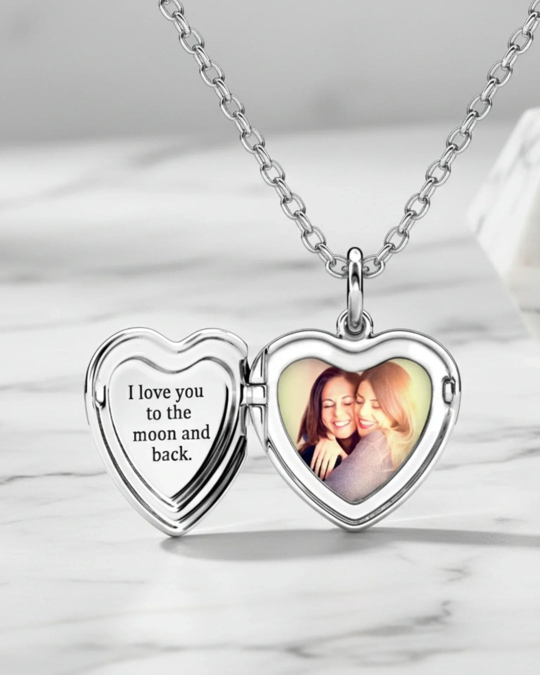 Collier Photo – Médaillon Cœur Gravé en Argent Sterling 925, Photo à l'Intérieur, Cadeau pour Elle