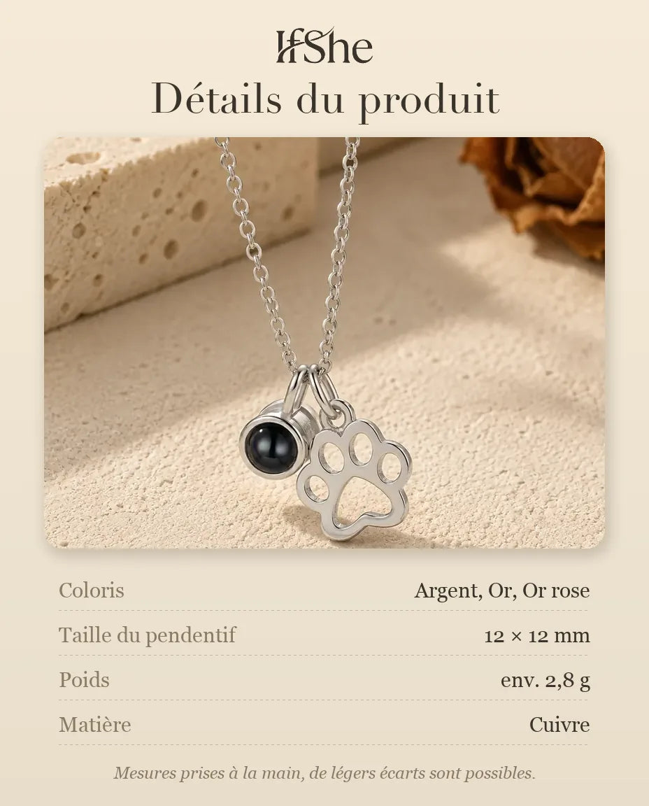Collier Photo - dimensions et matière