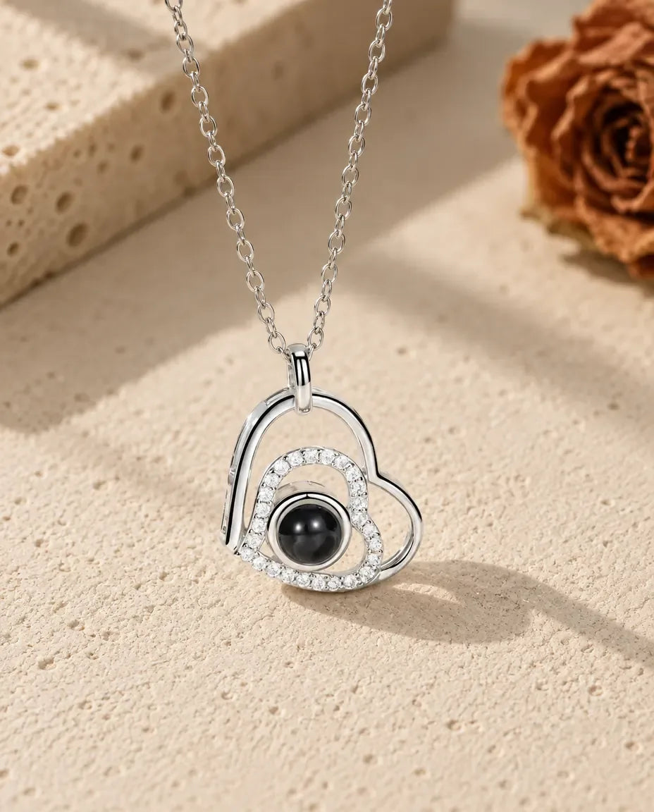 Collier avec Photo - vue de face en argent