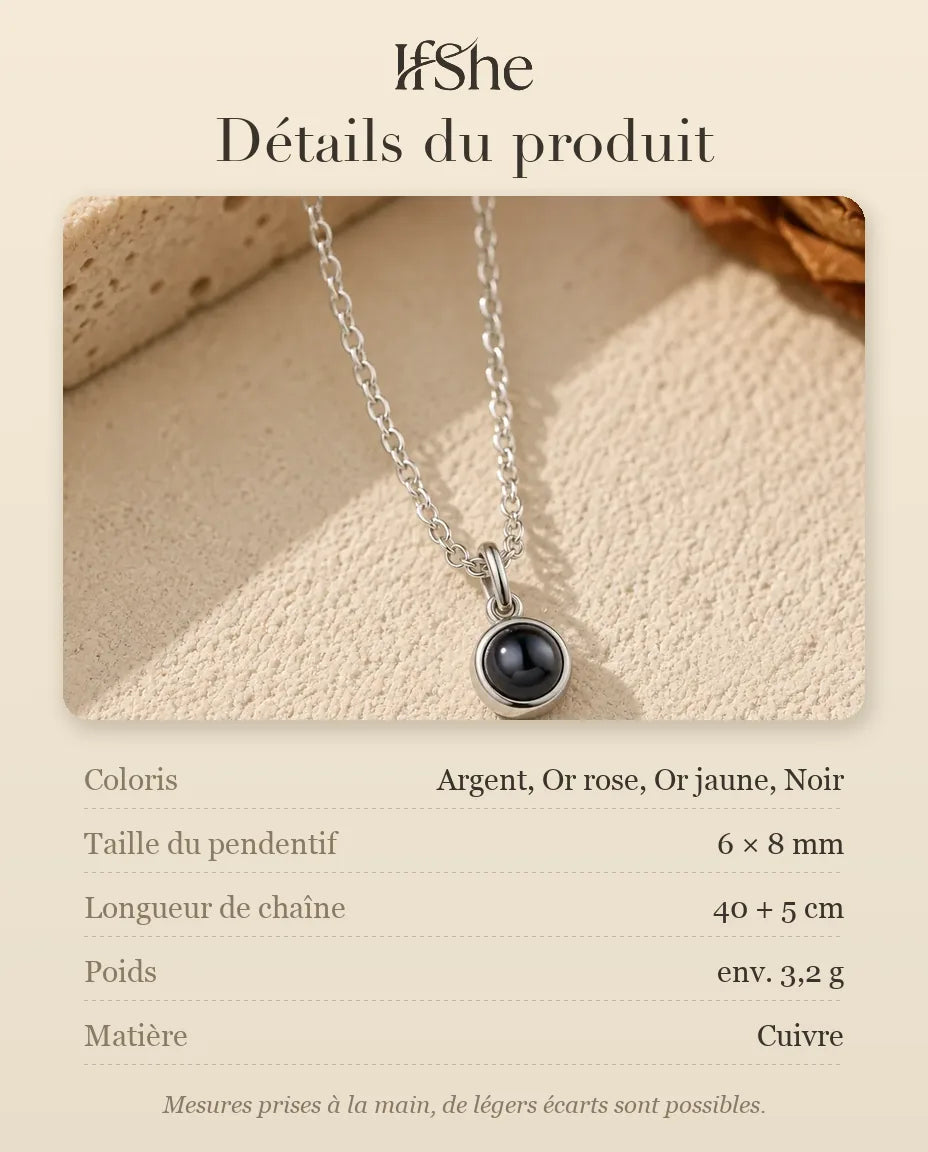 Collier avec Photo - dimensions et matière