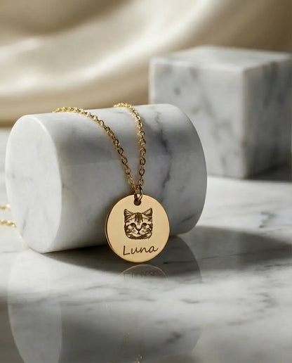 Collier Photo Portrait d'Animal – Pendentif Disque Gravé en Acier Inoxydable d'après Votre Photo, Chien ou Chat, Cadeau Souvenir