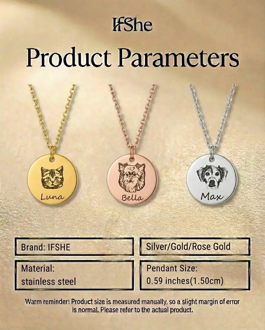 Collier Photo Portrait d'Animal – Pendentif Disque Gravé en Acier Inoxydable d'après Votre Photo, Chien ou Chat, Cadeau Souvenir