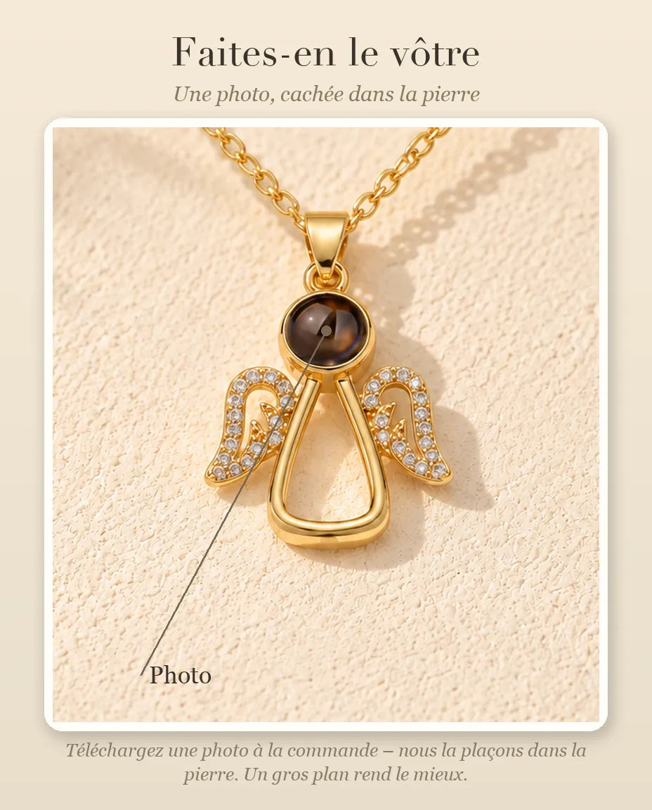 Guide de personnalisation : où se place votre photo dans la pierre de projection du collier ange gardien