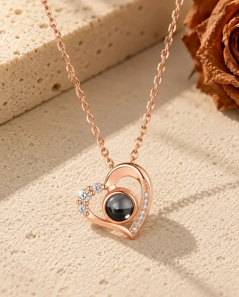 Collier avec Photo - finition or rose