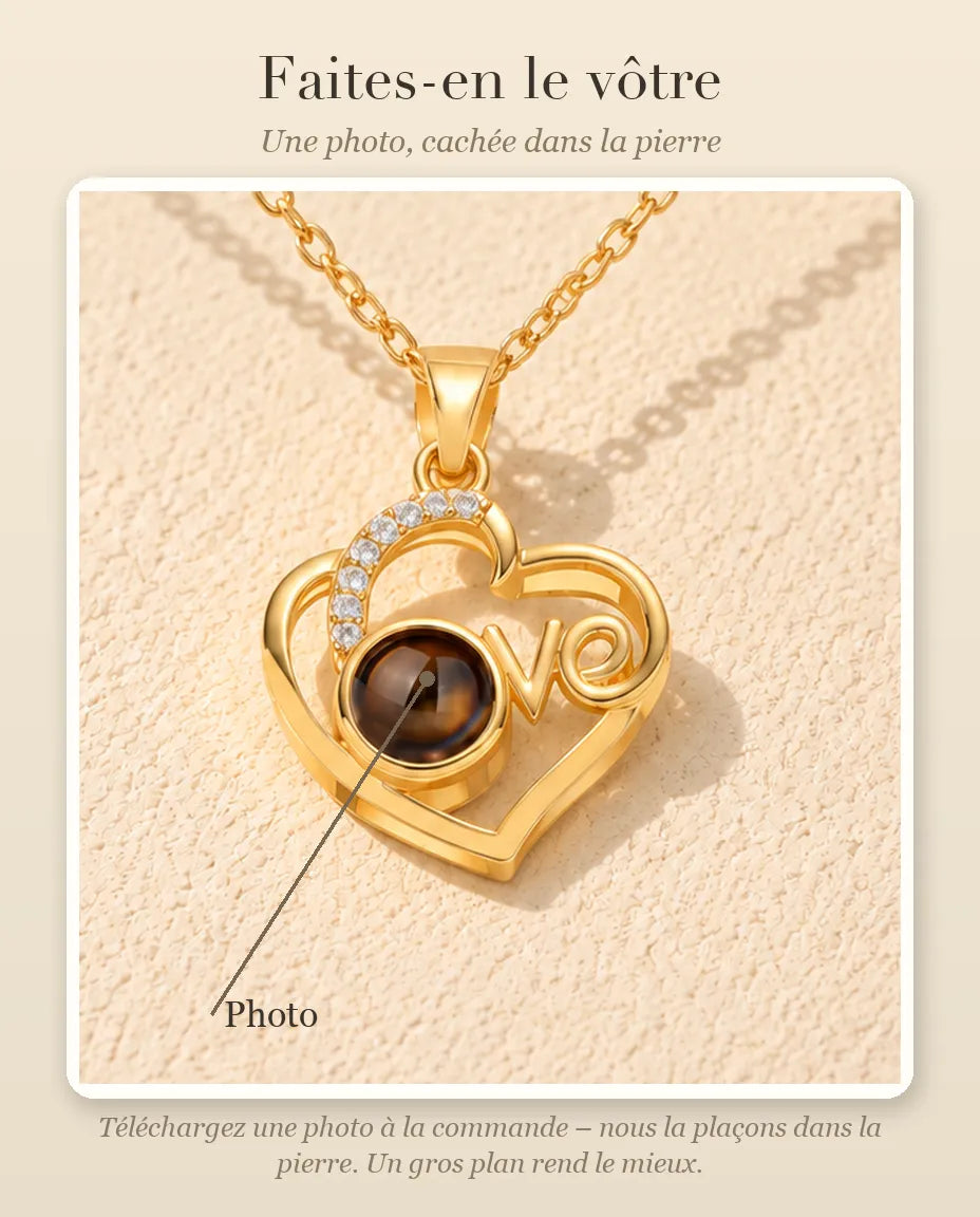 Guide : votre photo dans la pierre de projection du collier cœur Love