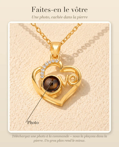 Guide : votre photo dans la pierre de projection du collier cœur Love
