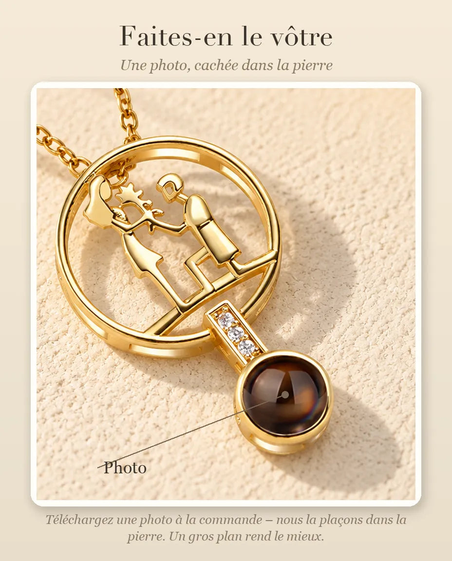Guide de personnalisation : où se place votre photo dans la pierre de projection du collier demande en mariage