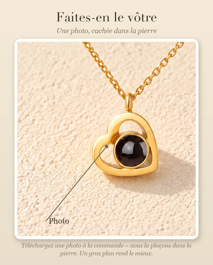 Guide : votre photo dans la pierre de projection du collier double cœur