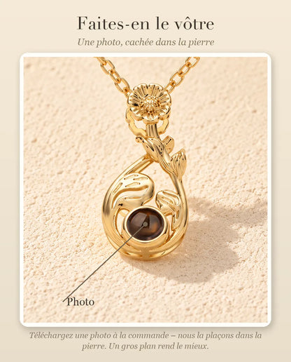 Guide de personnalisation : où se place votre photo dans la pierre de projection du collier goutte à marguerite