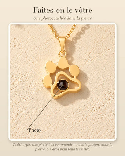Guide de personnalisation : où se place votre photo dans la pierre de projection du collier patte