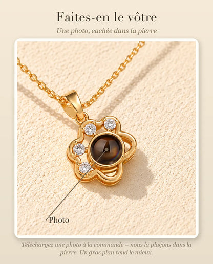 Guide de personnalisation : où se place votre photo dans la pierre de projection du collier patte délicat
