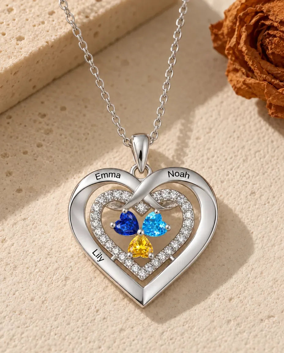 Collier Pierre de Naissance - version à 3 prénoms et pierres de naissance