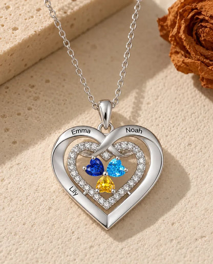 Collier Pierre de Naissance - version à 3 prénoms et pierres de naissance