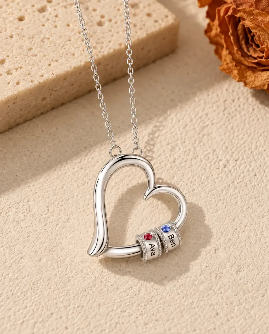Collier Pierre de Naissance - version à 2 prénoms et pierres de naissance
