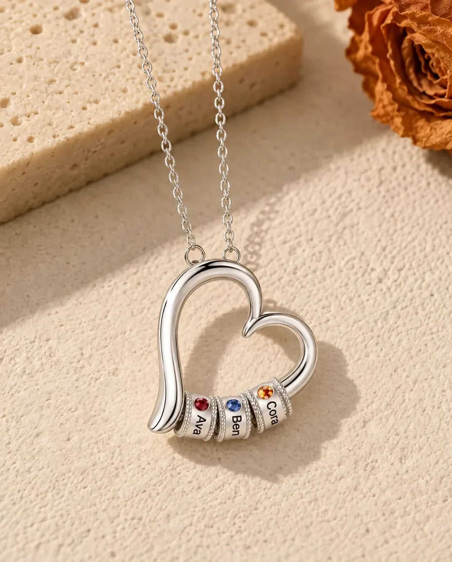 Collier Pierre de Naissance - version à 3 prénoms et pierres de naissance