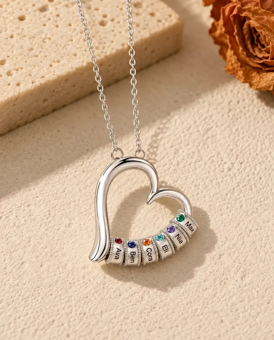 Collier Pierre de Naissance - version à 6 prénoms et pierres de naissance