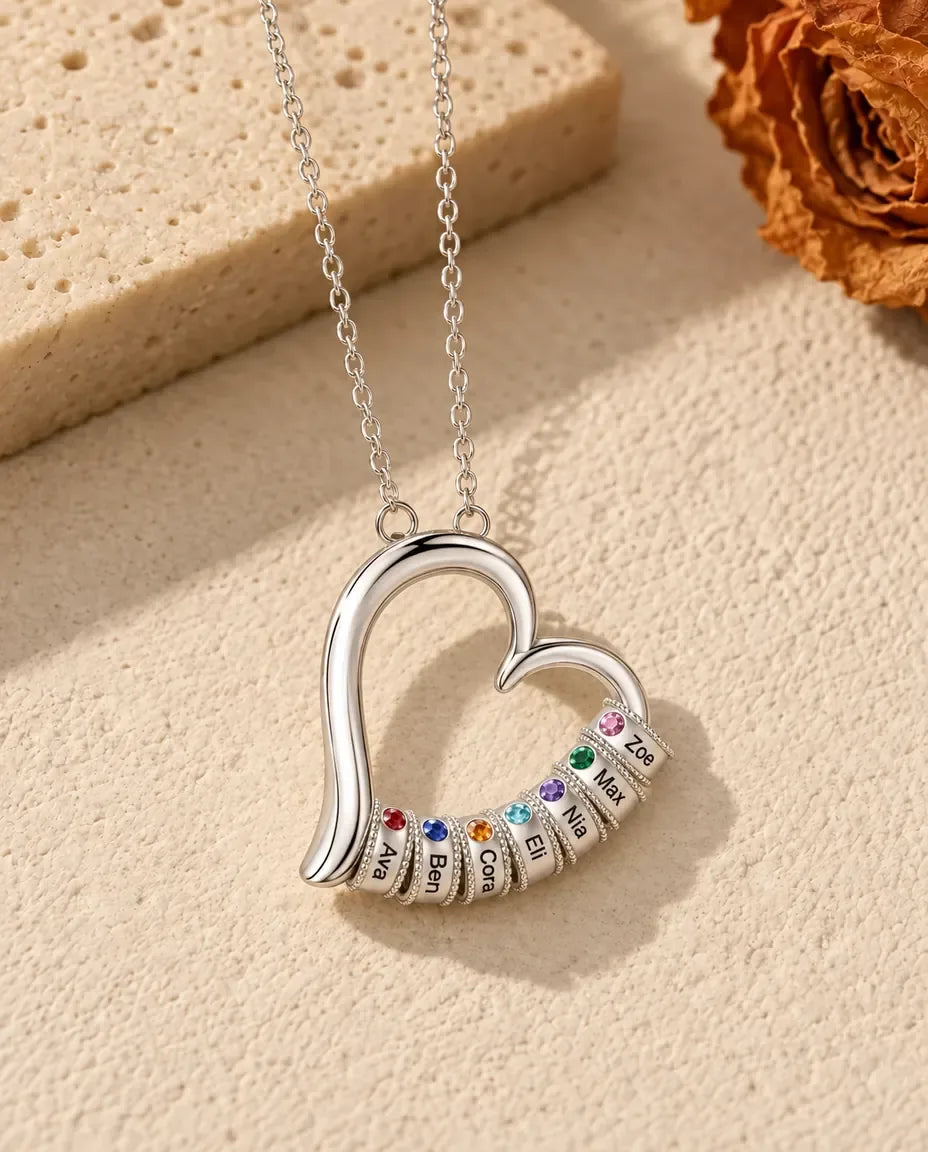 Collier Pierre de Naissance - version à 7 prénoms et pierres de naissance