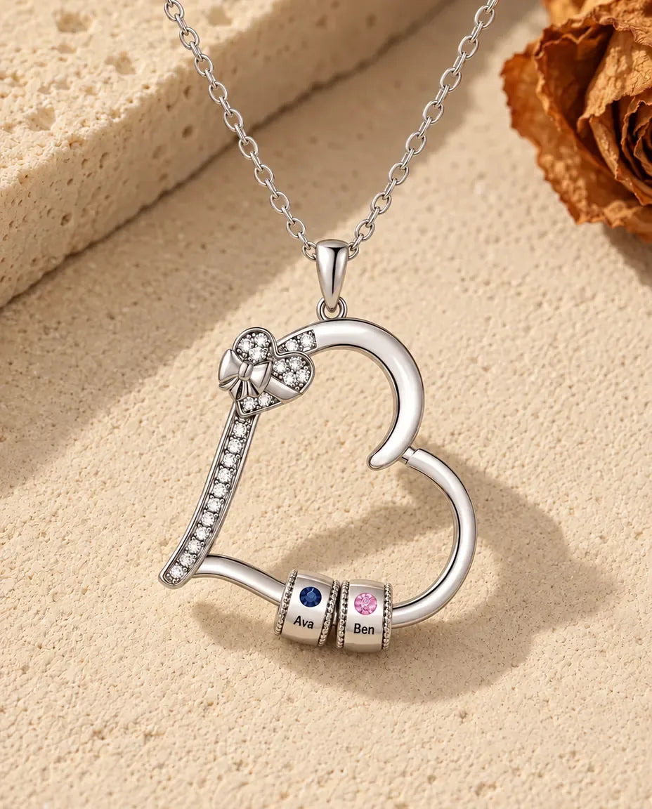 Collier Pierre de Naissance Famille - version à 2 prénoms et pierres de naissance