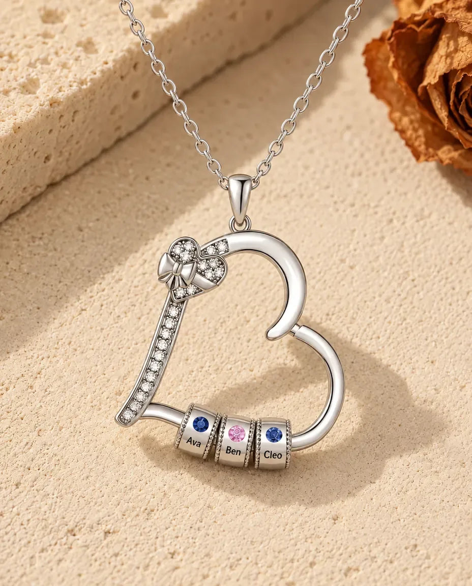 Collier Pierre de Naissance Famille - version à 3 prénoms et pierres de naissance