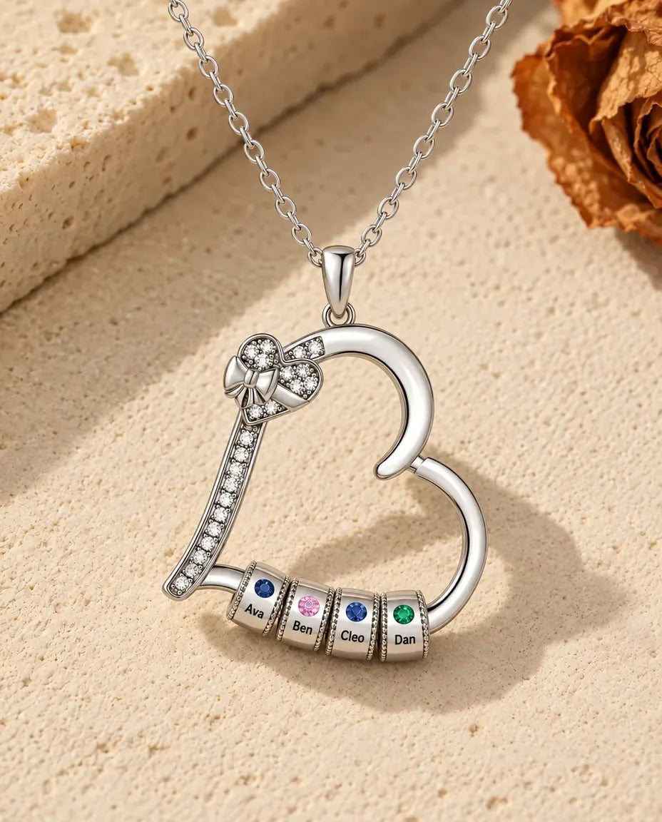 Collier Pierre de Naissance Famille - version à 4 prénoms et pierres de naissance