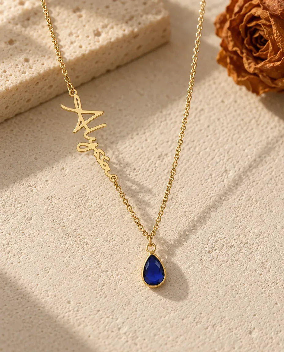 Collier Pierre de Naissance avec Prénom - finition or
