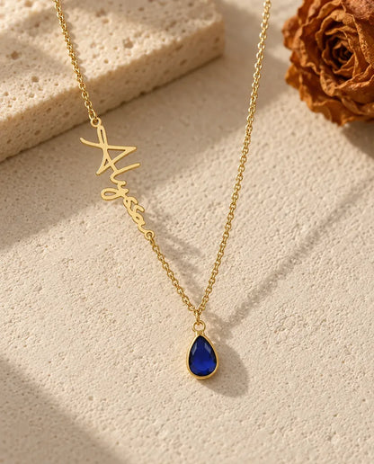 Collier Pierre de Naissance avec Prénom - finition or