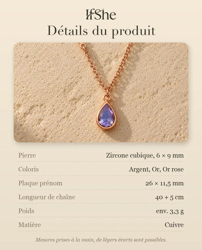 Collier Pierre de Naissance avec Prénom - dimensions et matière