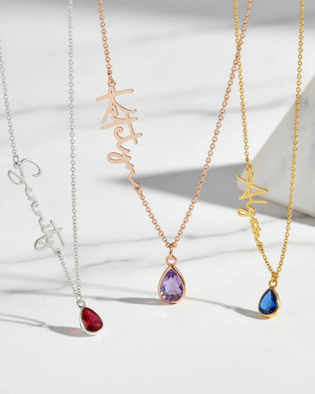 Collier Pierre de Naissance avec Prénom – Pendentif Personnalisé en Zircon, Argenté, Doré ou Or Rose, Cadeau pour Elle