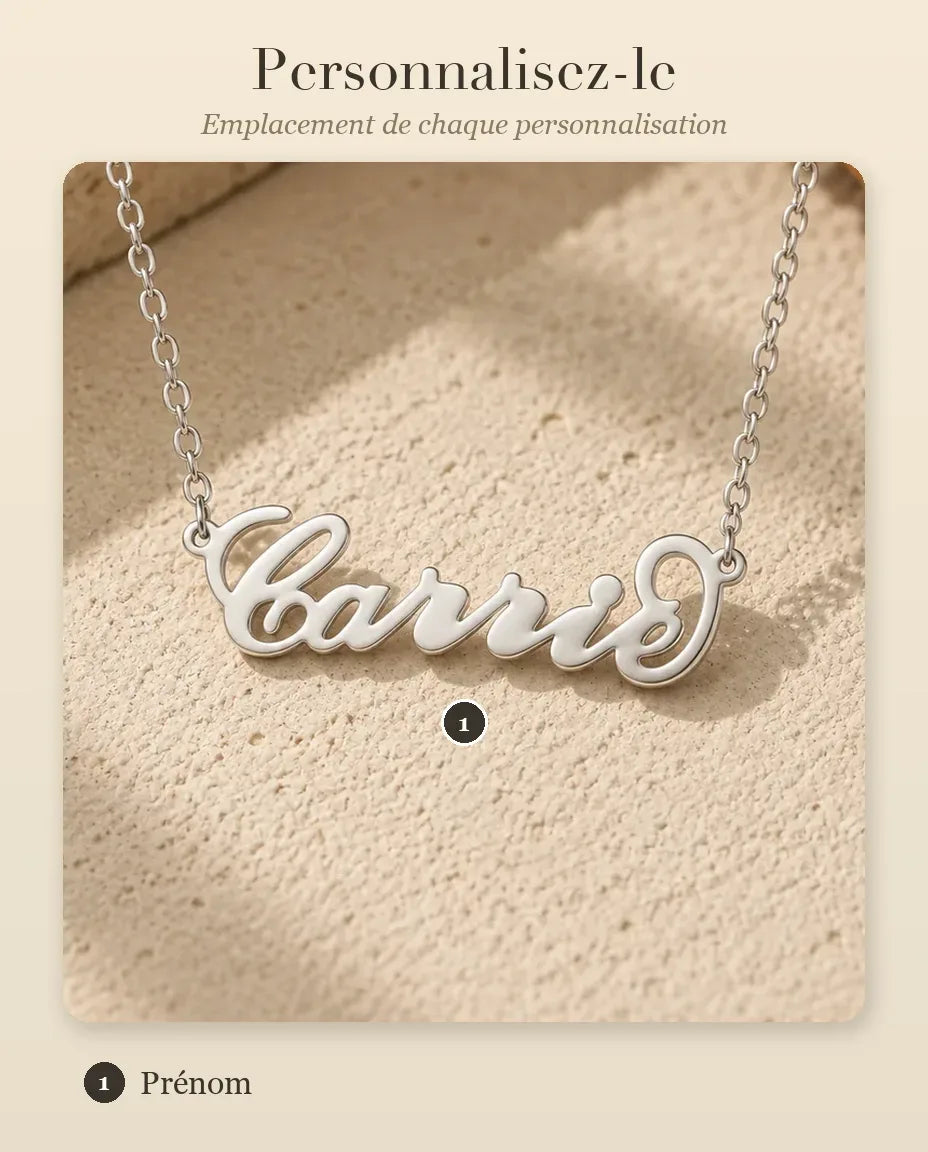 Collier Prénom - guide de personnalisation : emplacement de chaque prénom
