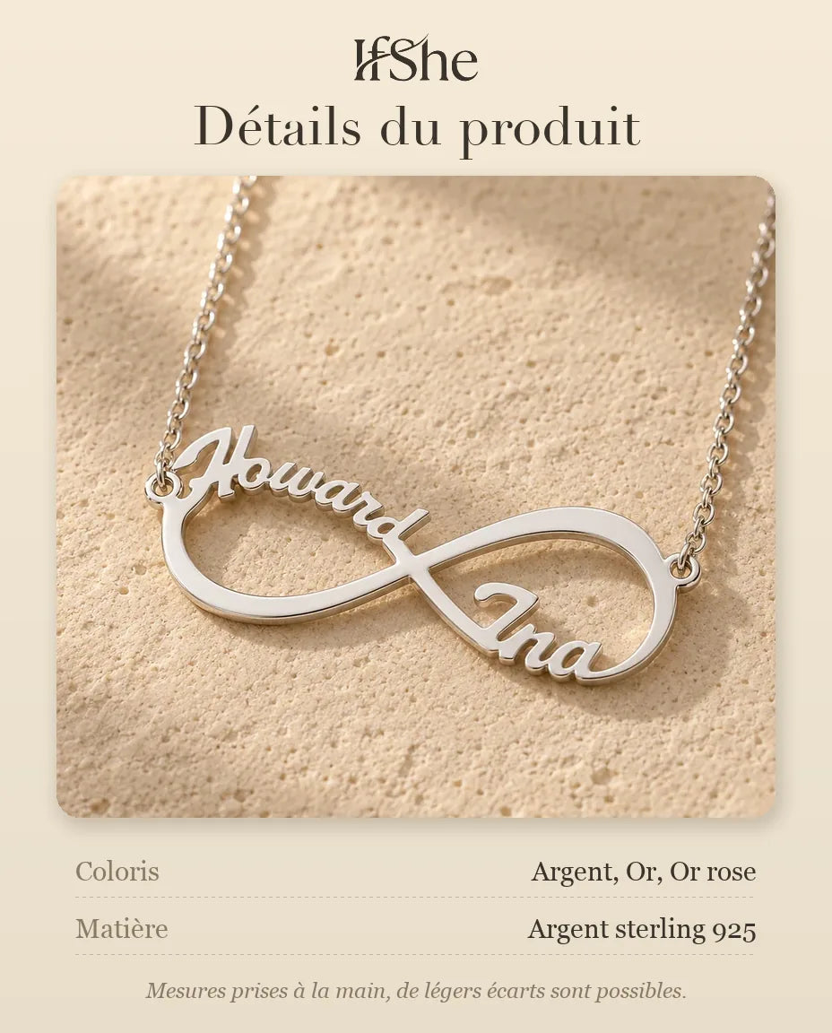 Collier Prénom Infini - dimensions et matière