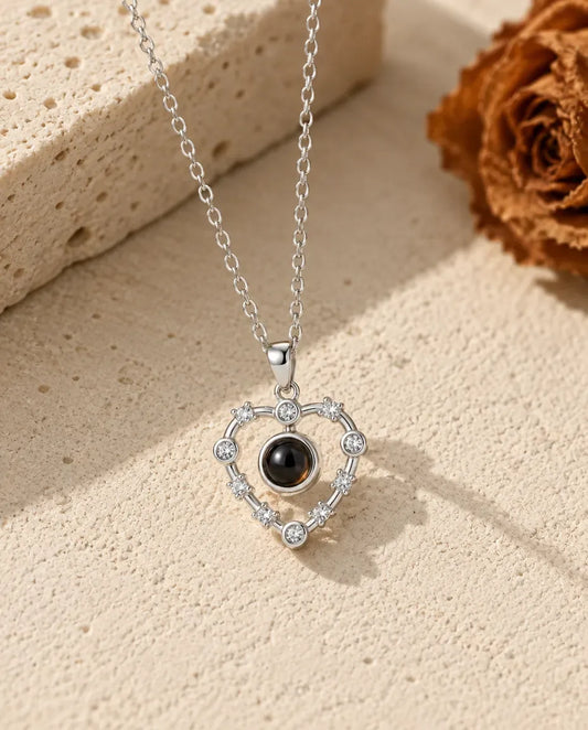 Collier Photo Cœur Plaqué Or 18K - vue de face en argent