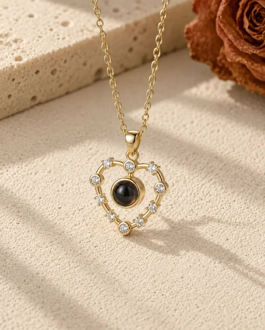 Collier Photo Cœur Plaqué Or 18K - finition or