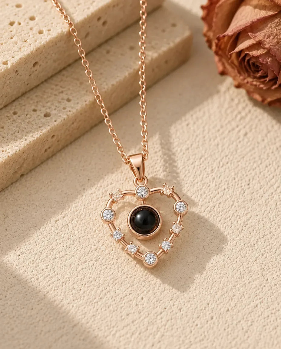 Collier Photo Cœur Plaqué Or 18K - finition or rose