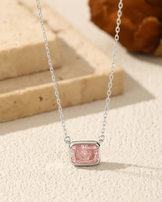 Collier Zircone Rose – pendentif 5 x 7 mm serti clos, en argent 925, 40+5 cm