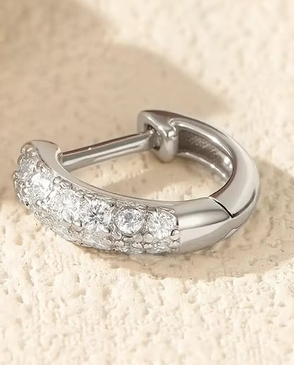 Créoles Huggie Moissanite pour Femme - 11 mm, pavage de 26 pierres couleur D et pureté VVS, argent 925