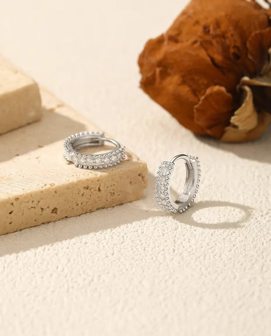Créoles Moissanite 12 mm – anneaux perlés en argent 925 sertis de 14 pierres couleur D
