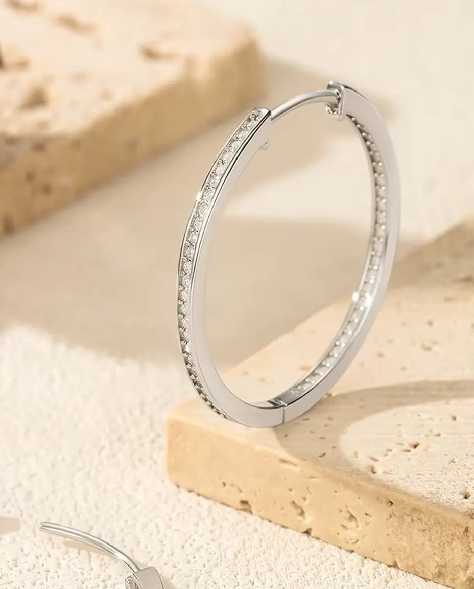 Créoles Moissanite 32 mm - 110 pierres serties à l'intérieur, 0,88 ct couleur D, argent massif 925
