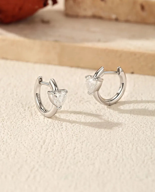 Créoles Moissanite Cœur - 2 x 0,50 ct couleur D, créoles de 12 mm en argent sterling 925, 2,30 g la paire