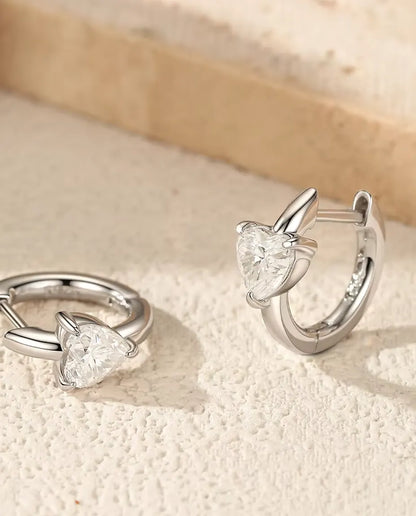 Créoles Moissanite Cœur - 2 x 0,50 ct couleur D, créoles de 12 mm en argent sterling 925, 2,30 g la paire