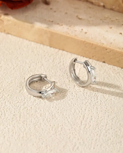 Créoles Moissanite Marquise - Pierre marquise de 0,30 ct 3 x 6 mm par créole, diamètre 11,5 mm, argent massif 925
