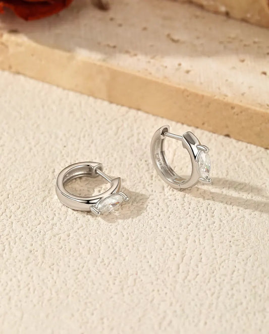 Créoles Moissanite Marquise - Pierre marquise de 0,30 ct 3 x 6 mm par créole, diamètre 11,5 mm, argent massif 925