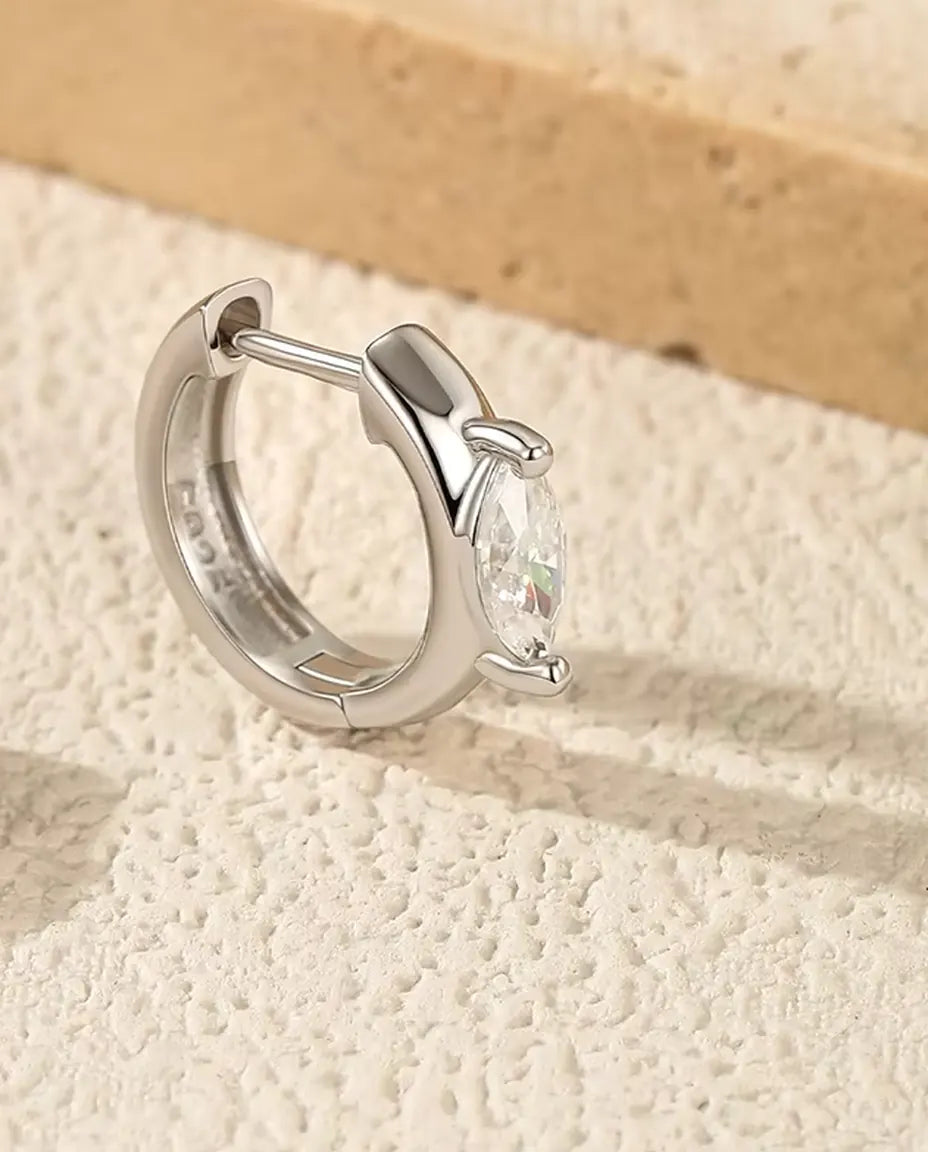 Créoles Moissanite Marquise - Pierre marquise de 0,30 ct 3 x 6 mm par créole, diamètre 11,5 mm, argent massif 925