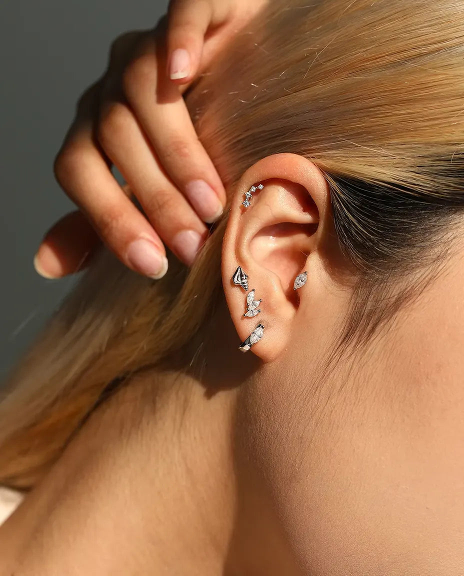 Créoles Moissanite Marquise - Pierre marquise de 0,30 ct 3 x 6 mm par créole, diamètre 11,5 mm, argent massif 925